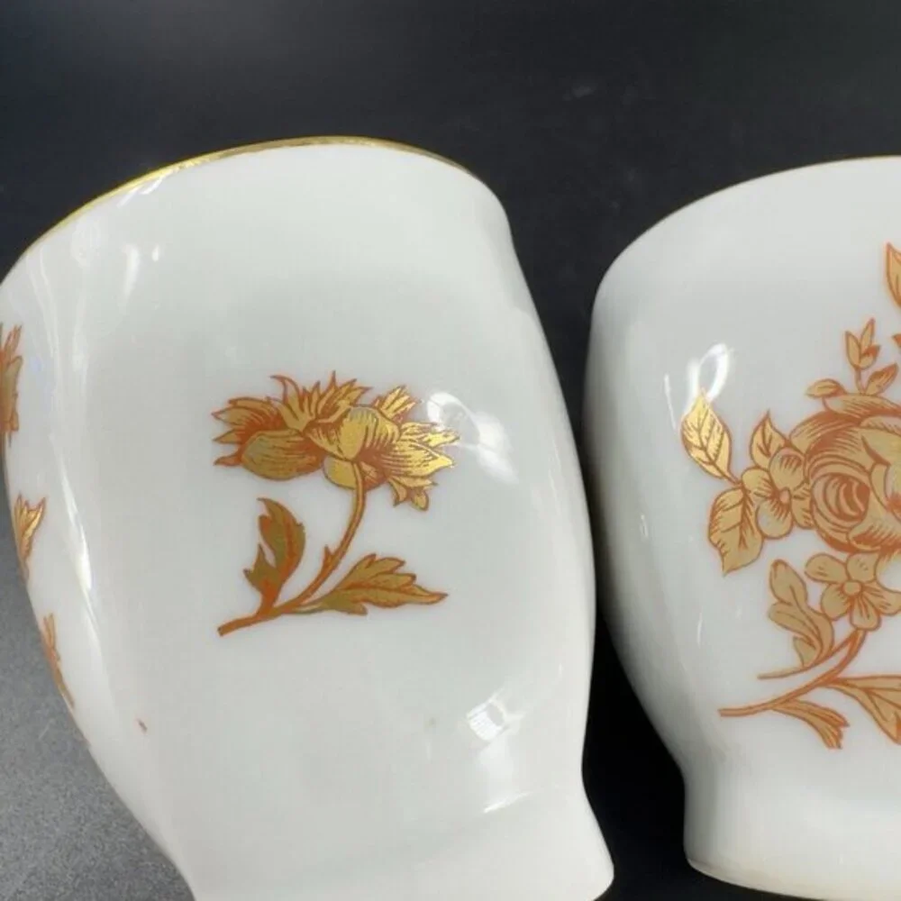 Limoges France Fontainille Marraud Floral Gold Red Porcelain Cup Mug Vintage Set
